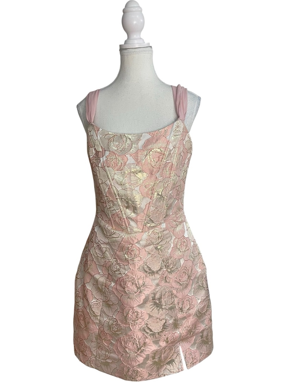 Lulus Captivating Personality Jacquard Bustier Mini Dress Pink Gold